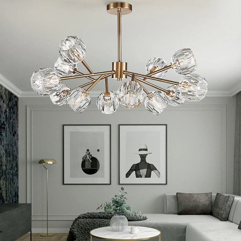 Modern gold and crystal chandelier American luxury designer lights Dining Room Gold Lustre Molecular art island chandelier