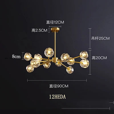 Modern gold and crystal chandelier American luxury designer lights Dining Room Gold Lustre Molecular art island chandelier