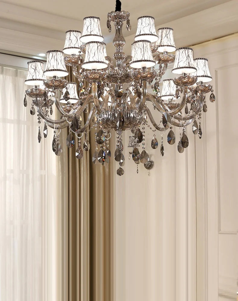 Modern Smoky Grey Fashion Luxury Large Crystal Chandelier Light Living Room Bedroom Hotel Villa Lustre Cristal Fixture