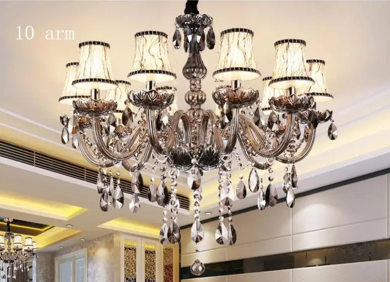 Modern Smoky Grey Fashion Luxury Large Crystal Chandelier Light Living Room Bedroom Hotel Villa Lustre Cristal Fixture