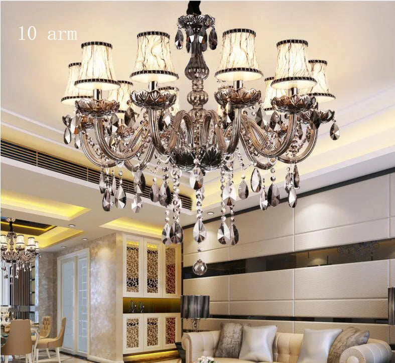 Modern Smoky Grey Fashion Luxury Large Crystal Chandelier Light Living Room Bedroom Hotel Villa Lustre Cristal Fixture