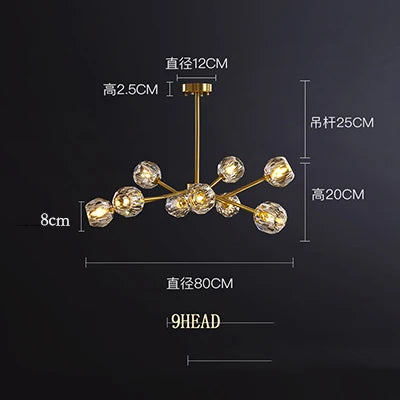 Modern gold and crystal chandelier American luxury designer lights Dining Room Gold Lustre Molecular art island chandelier