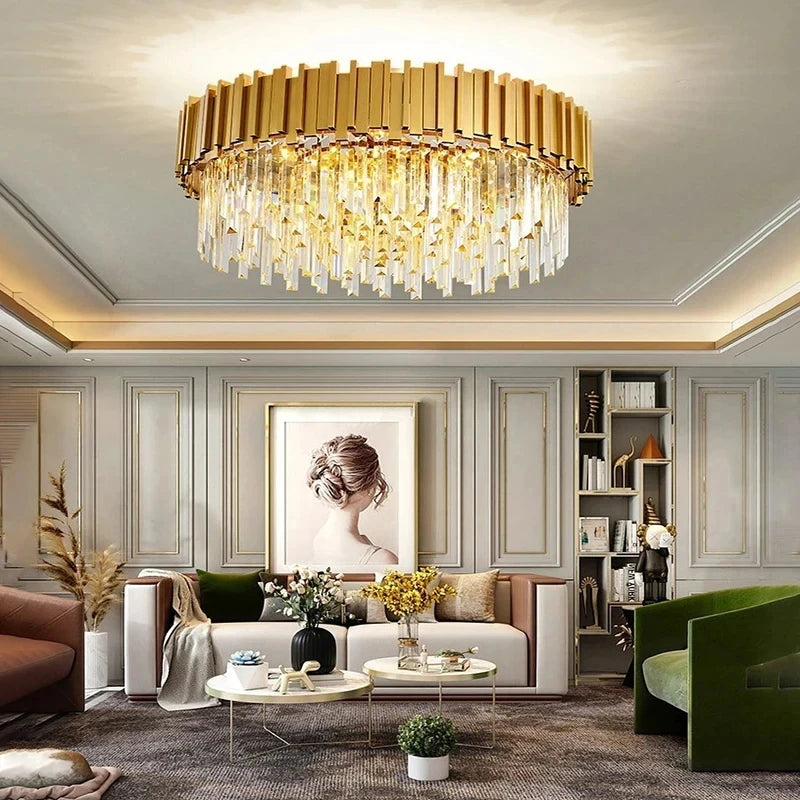Luxury Crystal Chandelier Modern LED Ceiling Chandelier Light for Living Dining Room Bedroom Indoor Rotundity Gold Ceiling Lamp