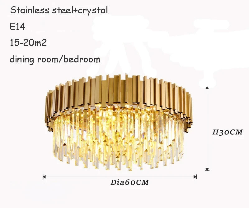 Luxury Crystal Chandelier Modern LED Ceiling Chandelier Light for Living Dining Room Bedroom Indoor Rotundity Gold Ceiling Lamp