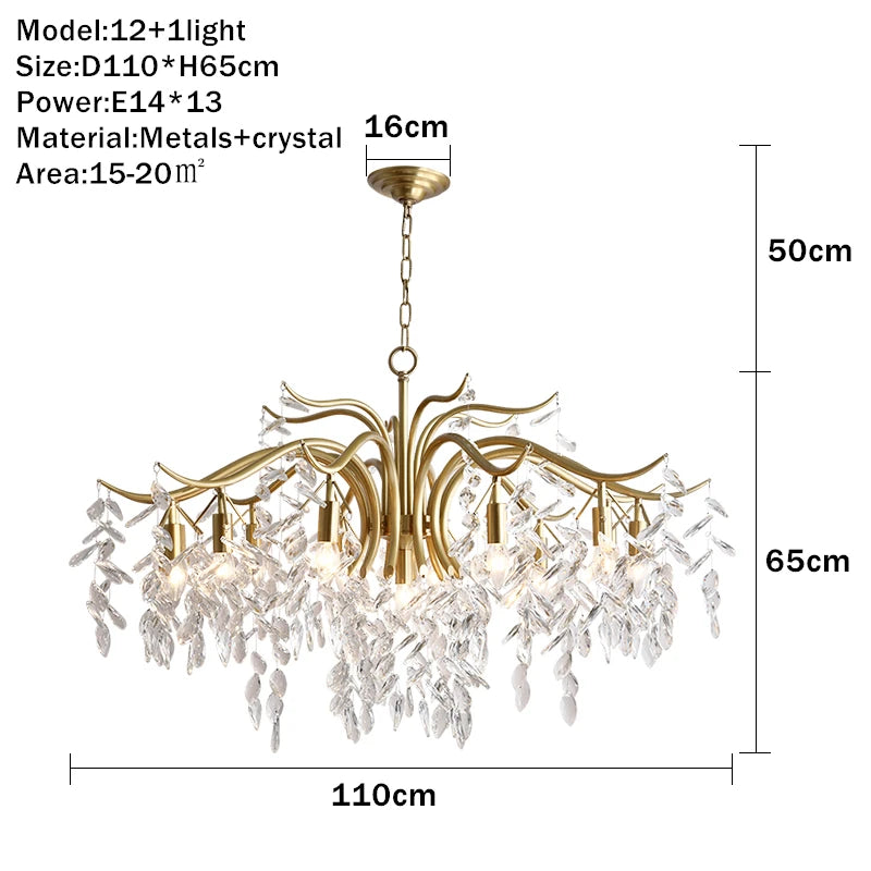 Gold Crystal chandelier K9 lustre crystal Gold Chandelier LED luxury chandelier for Indoor hotel tree branch chandelier