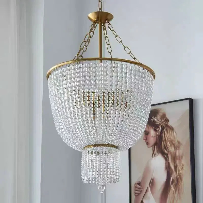 American Crystal Chandelier Retro Duplex Living Room Bedroom Copper Lamps Designer Chandelier Pendant for Staircase Restaurant
