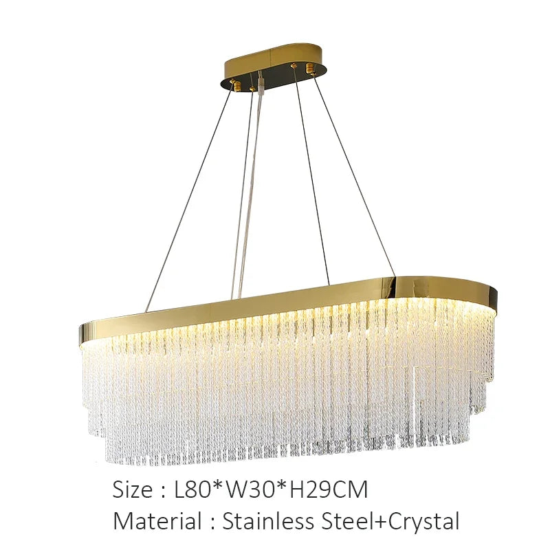Golden crystal luxury chandelier for living room, dining room room decoration, stainless steel luster, height adjustable