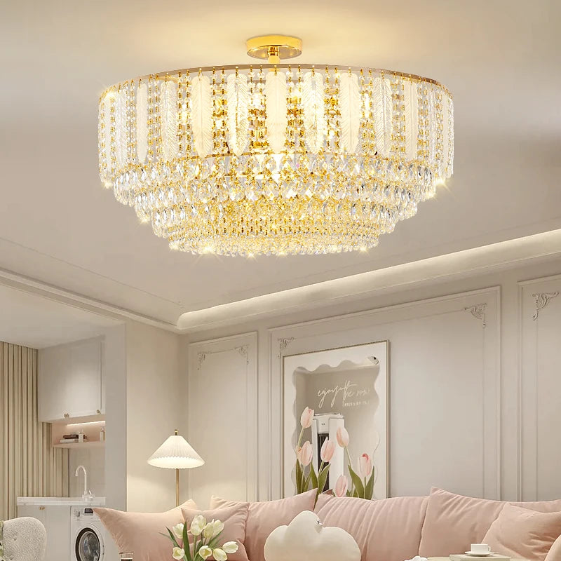 French Gold Crystal Chandelier Post-Modern Luxury Design Apartment Living Room Romantic Wedding Simple Bedroom Hot Selling Lamps
