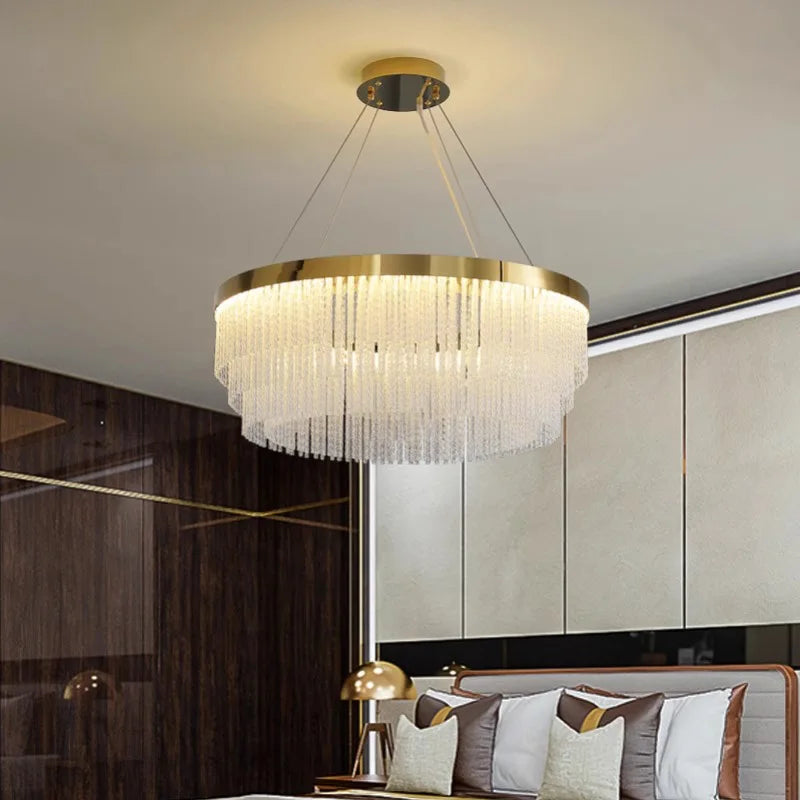 Golden crystal luxury chandelier for living room, dining room room decoration, stainless steel luster, height adjustable