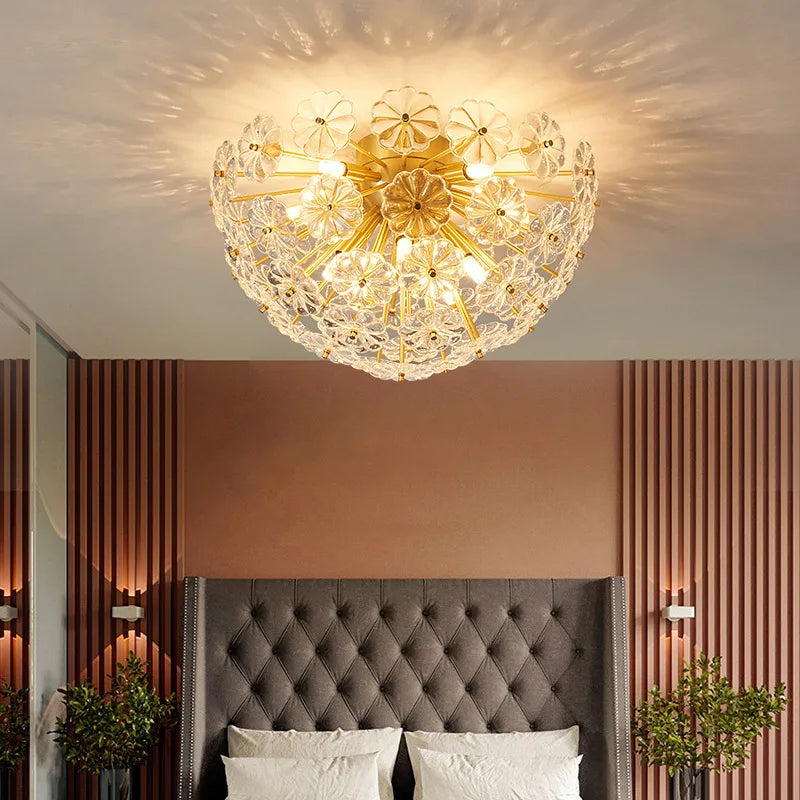 Dandelion Crystal Chandeliers Flower petal ceiling light for Living room Bedroom Restaurant Lluxury Round Ball LED Pendant Lamp