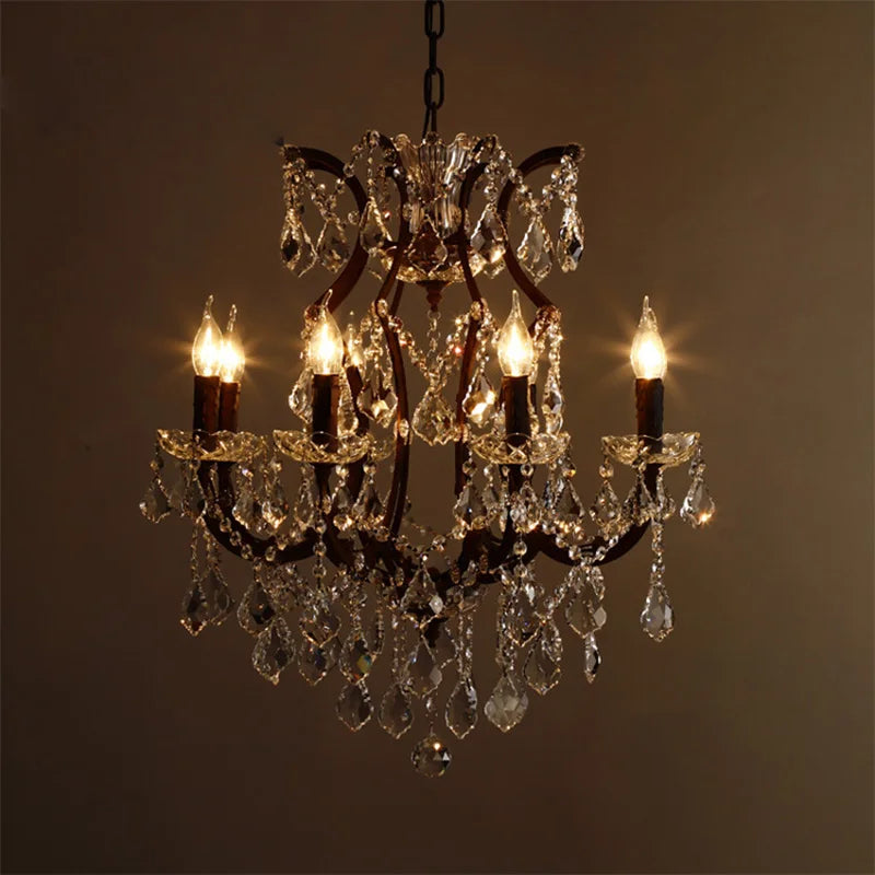 European crystal chandelier E14 retro loft living room bedroom home crystal lighting luxury villa restaurant candle lighting