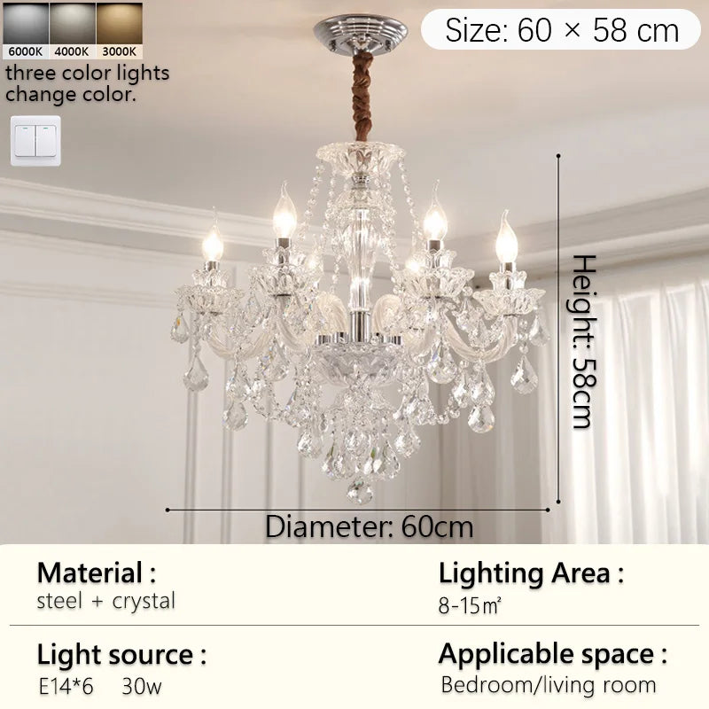Crystal chandelier French European living room chandelier bedroom high-end luxury court style candle crystal lamp