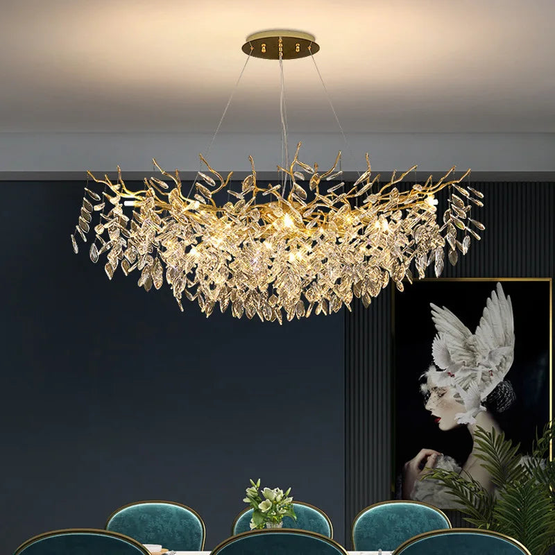 New Crystal Branch Chandeliers French Art Room Decoration Light Luxury for Living Room Bedroom Villa Crystal Pendant Lamp