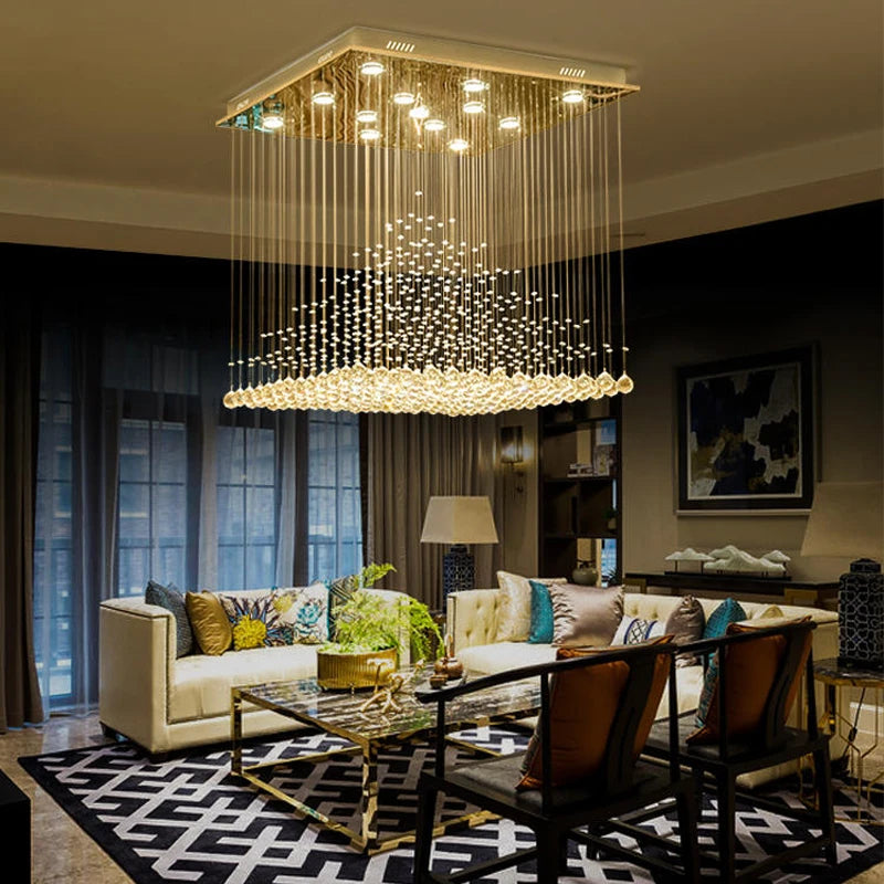 Chandelier K9 Crystal Pendant Ball Square Chandelier Lighting Fixture Raindrop Curtain Glass Chandelier LED Light