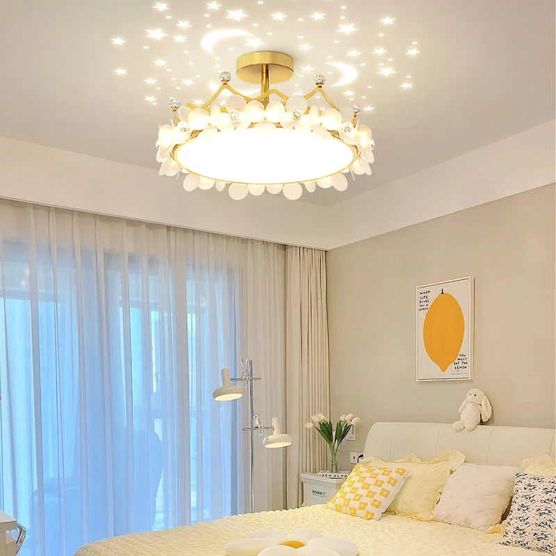 Crystal Crown LED Ceiling Chandelier Star And Moon Lamp Pendant Children Girls Bedroom Study Kid's Ceiling Lamp Room Decoration