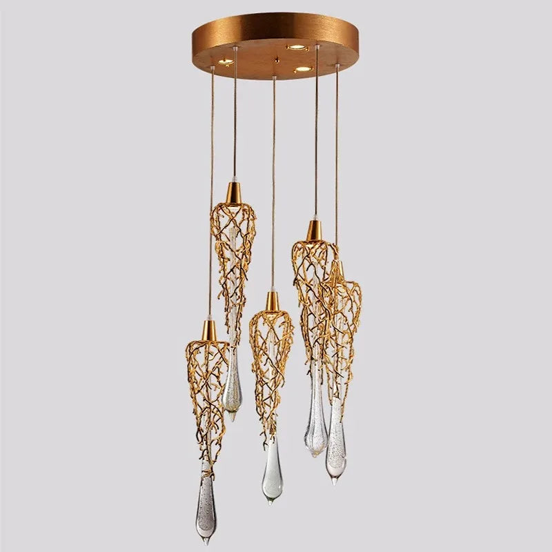 Liquid Triple Chandelier Modern Gold luxury crystal light For Dining Living Room Tree Branch bedroom bedside lamps