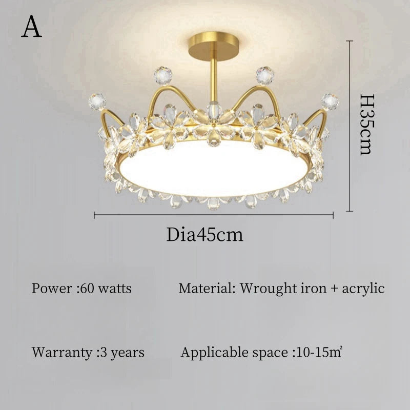 Crystal Crown LED Ceiling Chandelier Star And Moon Lamp Pendant Children Girls Bedroom Study Kid's Ceiling Lamp Room Decoration