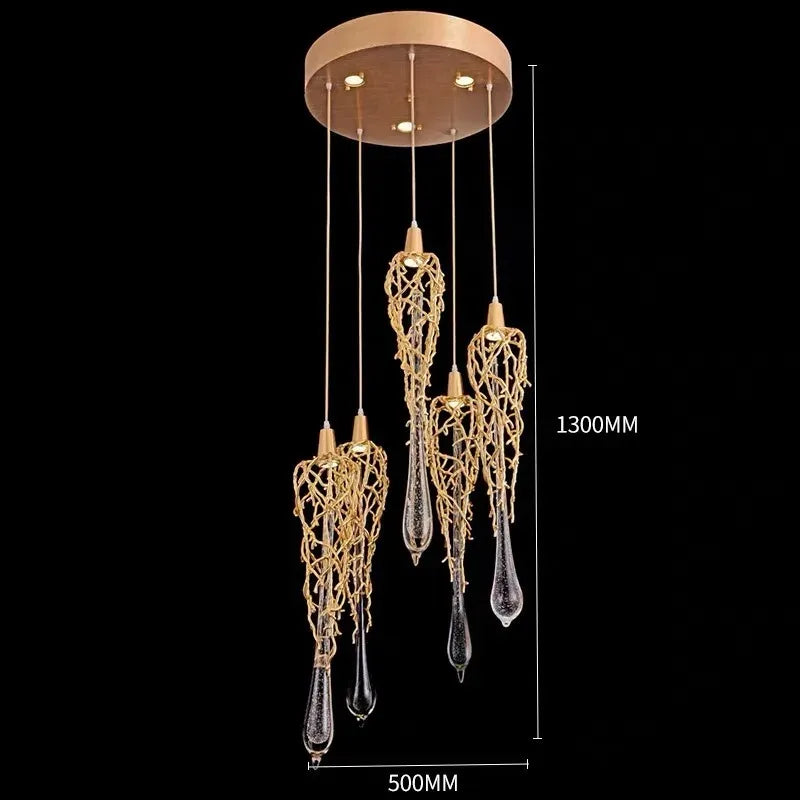 Liquid Triple Chandelier Modern Gold luxury crystal light For Dining Living Room Tree Branch bedroom bedside lamps