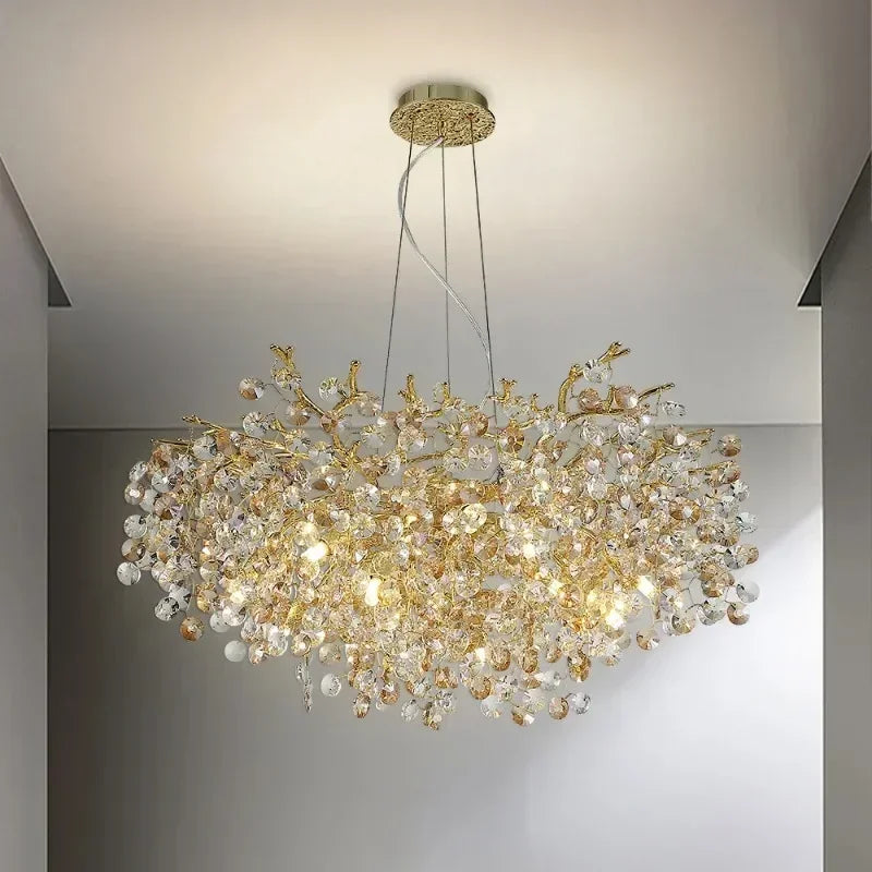 Sun Crystal Ceiling Chandelier Gold Lustre Villa Restaurant Led Hanging Lamps for Ceiling Chandelier Nordic Room Home Decor