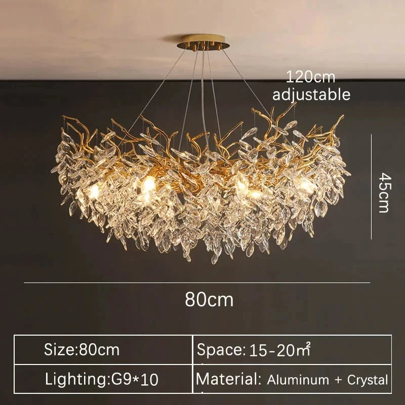 New Crystal Branch Chandeliers French Art Room Decoration Light Luxury for Living Room Bedroom Villa Crystal Pendant Lamp