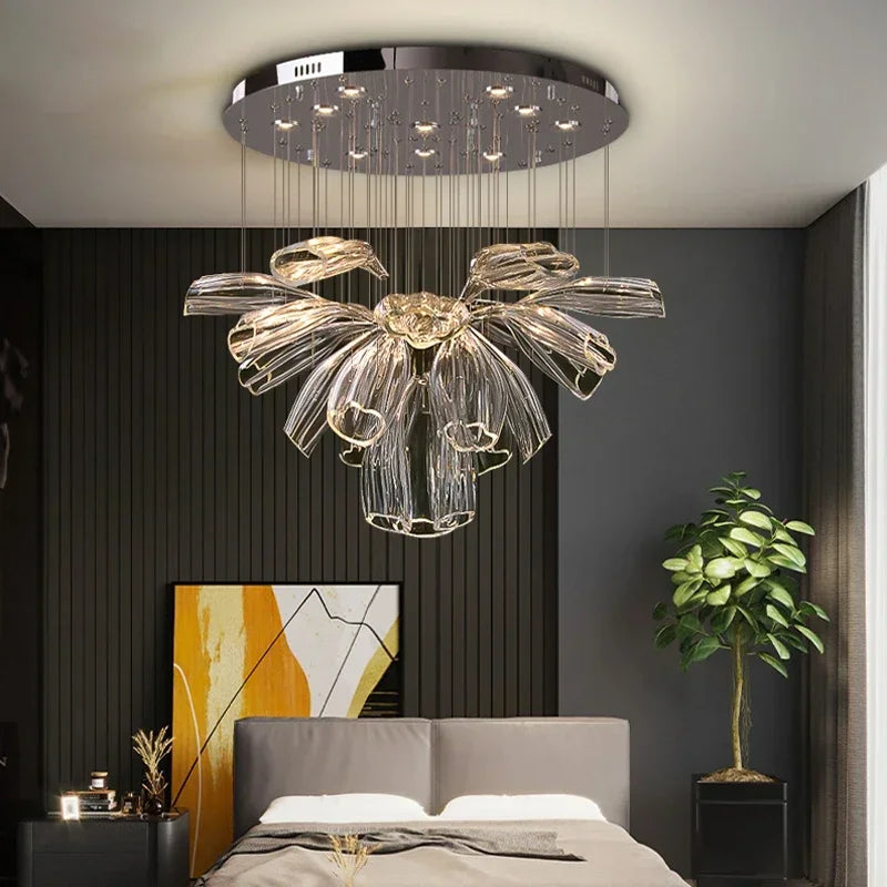 Modern Luxury Crystal LED Chandelier Living Room Restaurant Hotel Lobby Villa Glass Pendant Lamp Gold Silver Lustre Decor Light