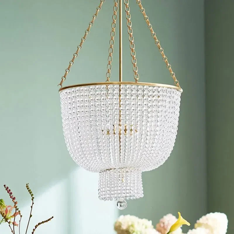 American Crystal Chandelier Retro Duplex Living Room Bedroom Copper Lamps Designer Chandelier Pendant for Staircase Restaurant