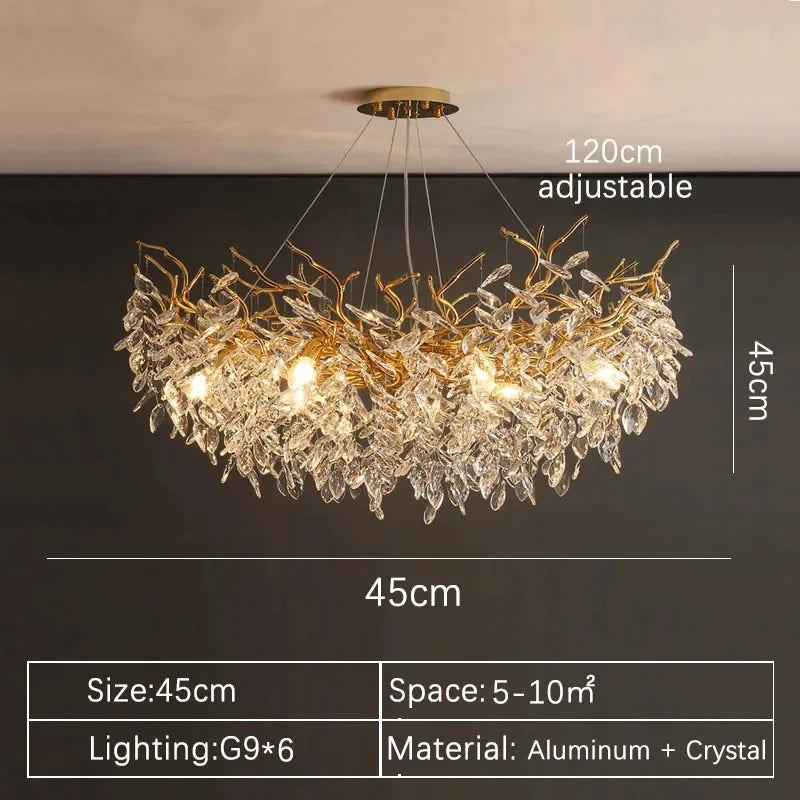 New Crystal Branch Chandeliers French Art Room Decoration Light Luxury for Living Room Bedroom Villa Crystal Pendant Lamp