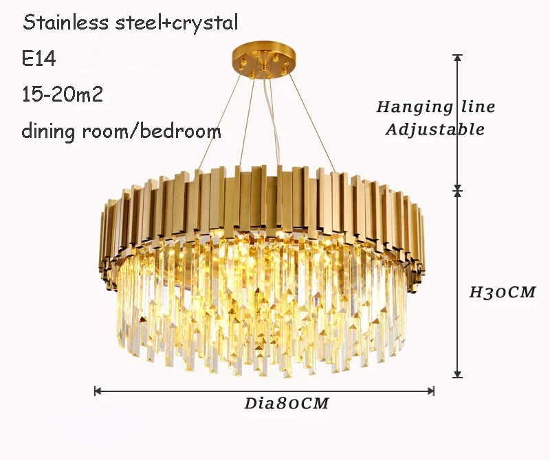 Luxury Crystal Chandelier Modern LED Ceiling Chandelier Light for Living Dining Room Bedroom Indoor Rotundity Gold Ceiling Lamp