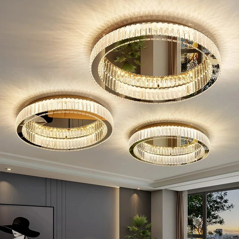 Modern Gold Crystal  Ceiling Chandelier for  Living Room Bedroom Luxury Round Ceiling light  Led Indoor Lighting Decor