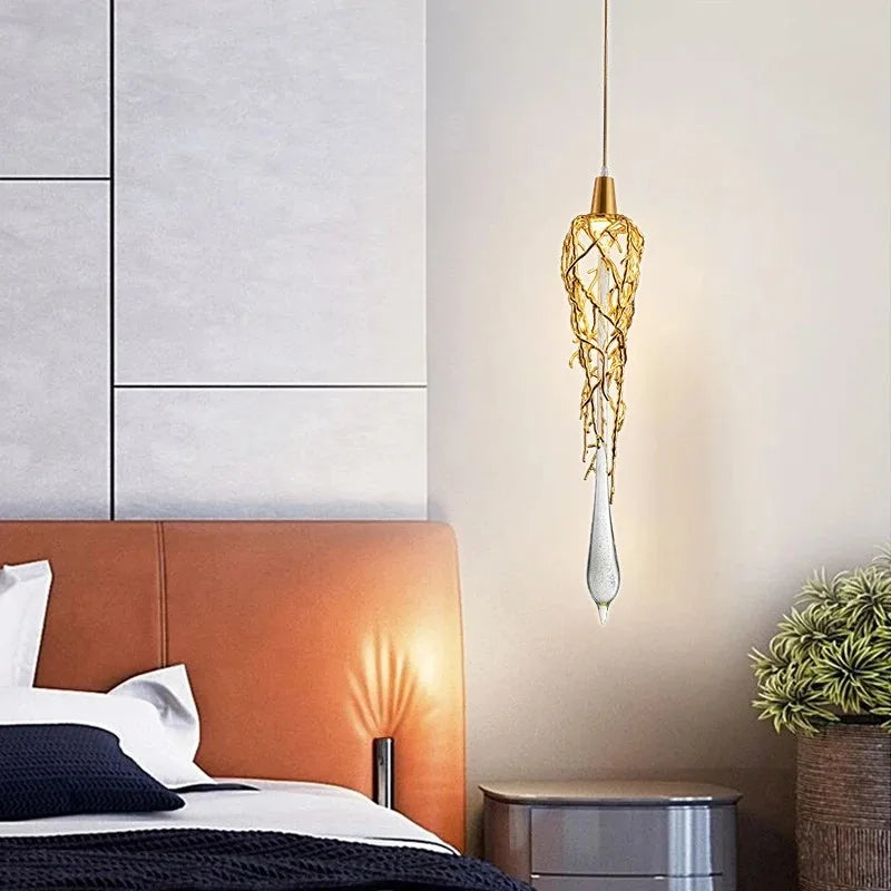 Liquid Triple Chandelier Modern Gold luxury crystal light For Dining Living Room Tree Branch bedroom bedside lamps
