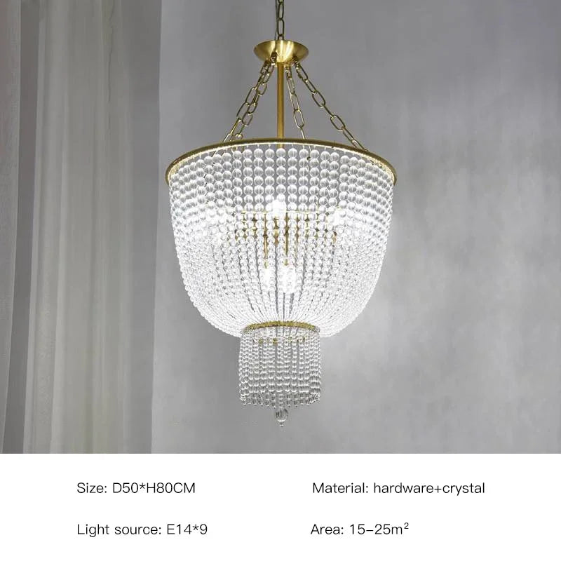 American Crystal Chandelier Retro Duplex Living Room Bedroom Copper Lamps Designer Chandelier Pendant for Staircase Restaurant
