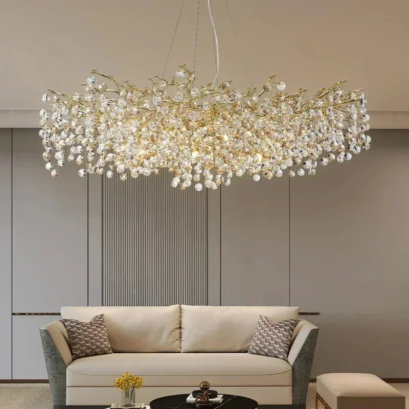Sun Crystal Ceiling Chandelier Gold Lustre Villa Restaurant Led Hanging Lamps for Ceiling Chandelier Nordic Room Home Decor