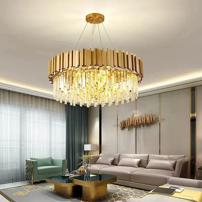 Luxury Crystal Chandelier Modern LED Ceiling Chandelier Light for Living Dining Room Bedroom Indoor Rotundity Gold Ceiling Lamp