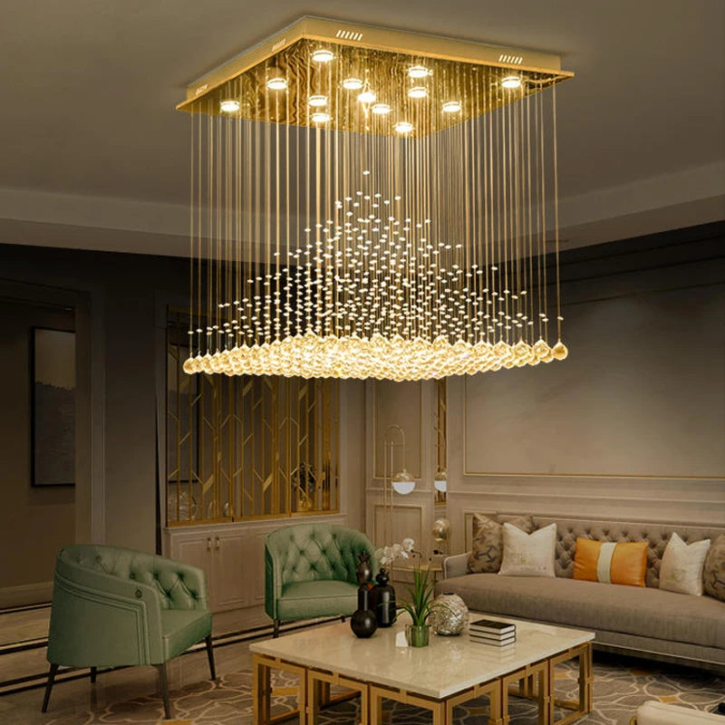 Chandelier K9 Crystal Pendant Ball Square Chandelier Lighting Fixture Raindrop Curtain Glass Chandelier LED Light