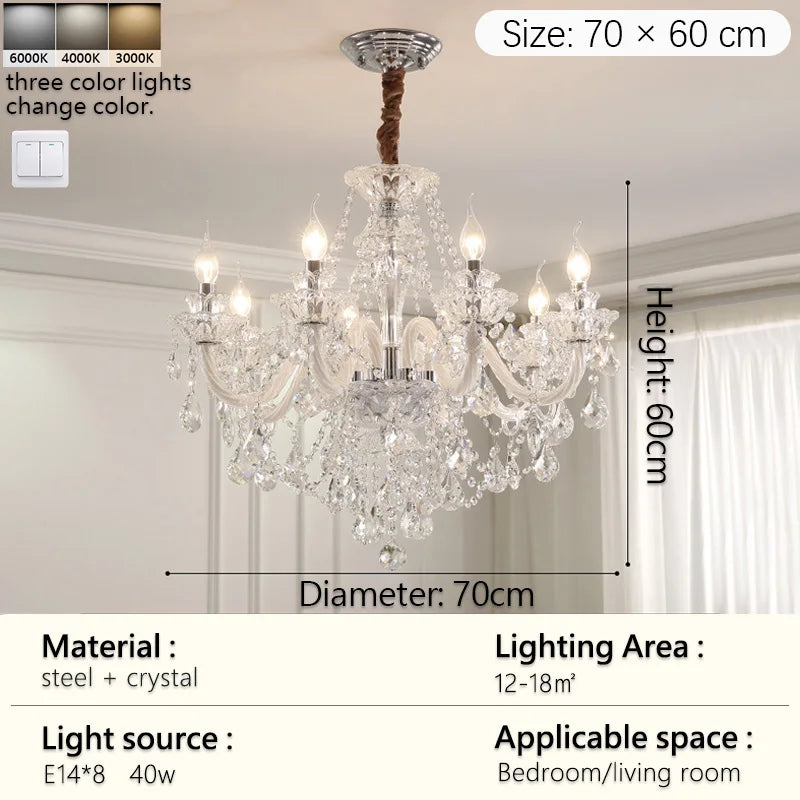 Crystal chandelier French European living room chandelier bedroom high-end luxury court style candle crystal lamp
