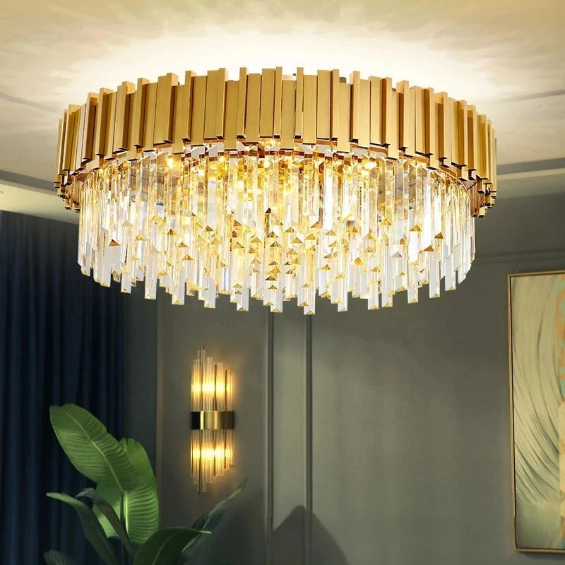 Luxury Crystal Chandelier Modern LED Ceiling Chandelier Light for Living Dining Room Bedroom Indoor Rotundity Gold Ceiling Lamp