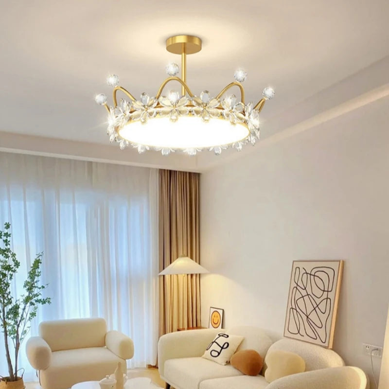 Crystal Crown LED Ceiling Chandelier Star And Moon Lamp Pendant Children Girls Bedroom Study Kid's Ceiling Lamp Room Decoration