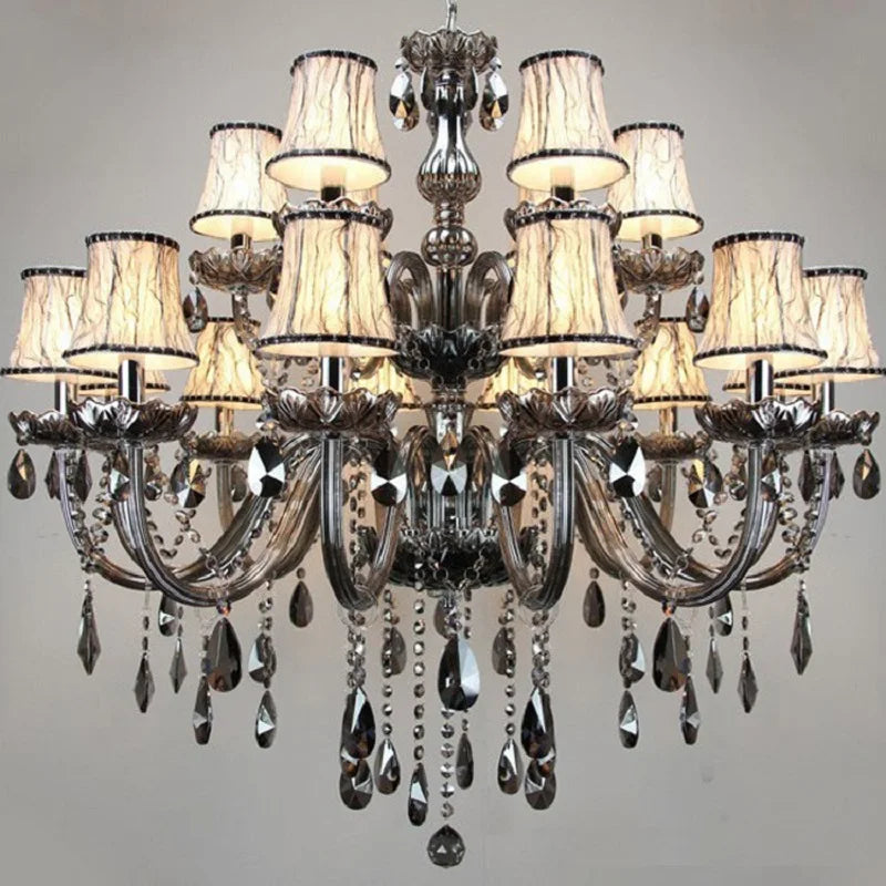 Modern Smoky Grey Fashion Luxury Large Crystal Chandelier Light Living Room Bedroom Hotel Villa Lustre Cristal Fixture