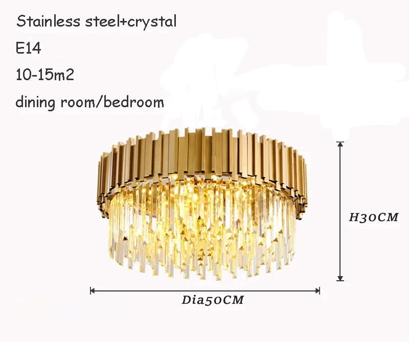 Luxury Crystal Chandelier Modern LED Ceiling Chandelier Light for Living Dining Room Bedroom Indoor Rotundity Gold Ceiling Lamp