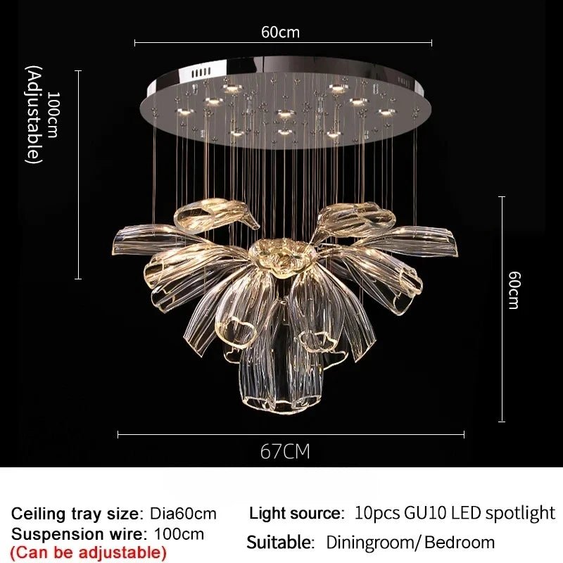 Modern Luxury Crystal LED Chandelier Living Room Restaurant Hotel Lobby Villa Glass Pendant Lamp Gold Silver Lustre Decor Light