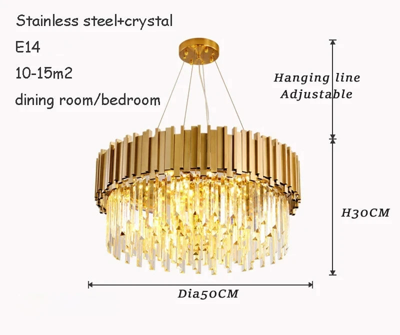 Luxury Crystal Chandelier Modern LED Ceiling Chandelier Light for Living Dining Room Bedroom Indoor Rotundity Gold Ceiling Lamp