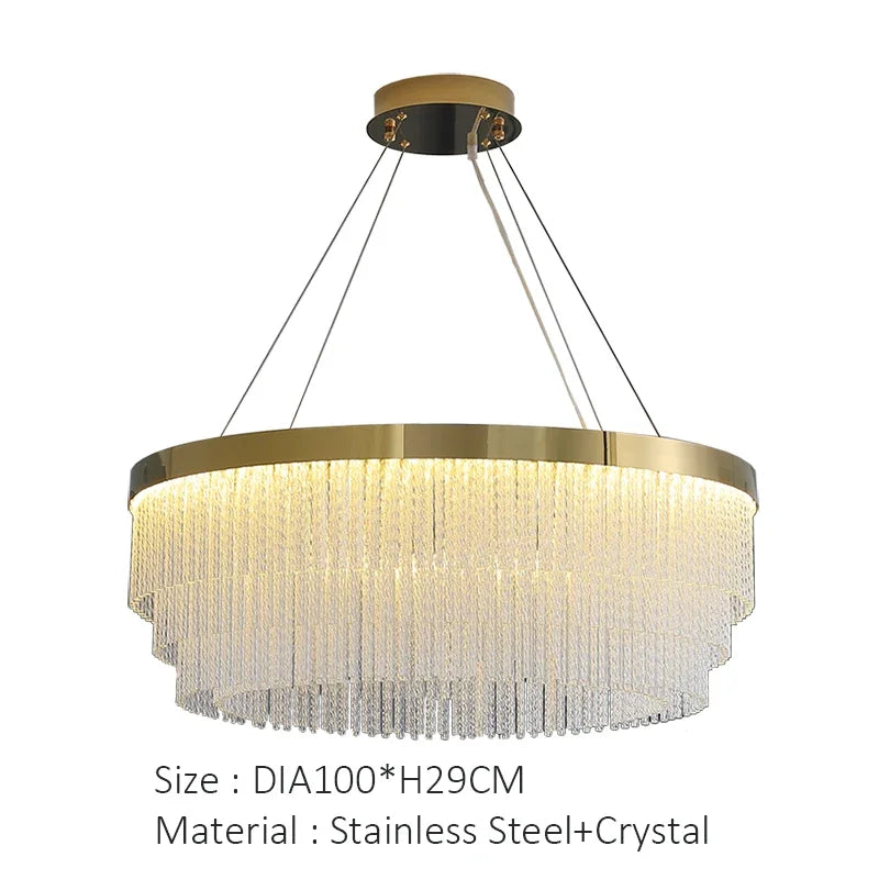 Golden crystal luxury chandelier for living room, dining room room decoration, stainless steel luster, height adjustable