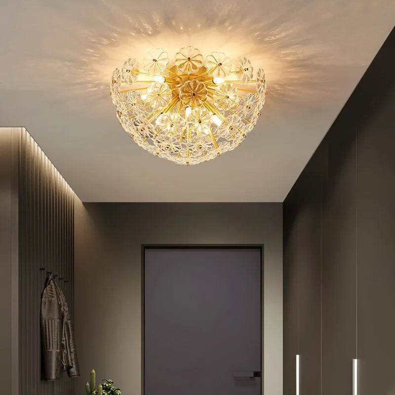 Dandelion Crystal Chandeliers Flower petal ceiling light for Living room Bedroom Restaurant Lluxury Round Ball LED Pendant Lamp
