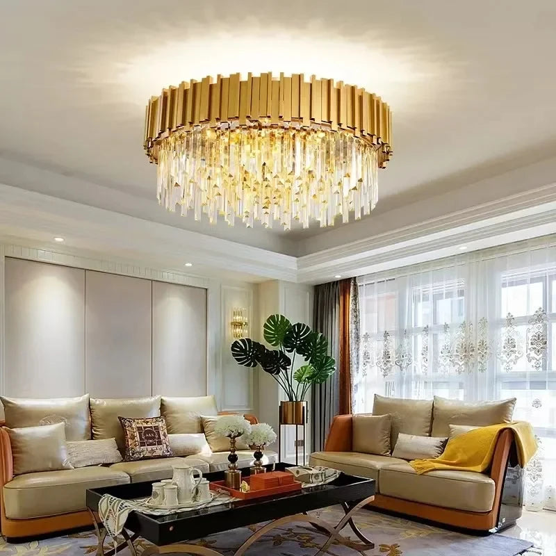 Luxury Crystal Chandelier Modern LED Ceiling Chandelier Light for Living Dining Room Bedroom Indoor Rotundity Gold Ceiling Lamp