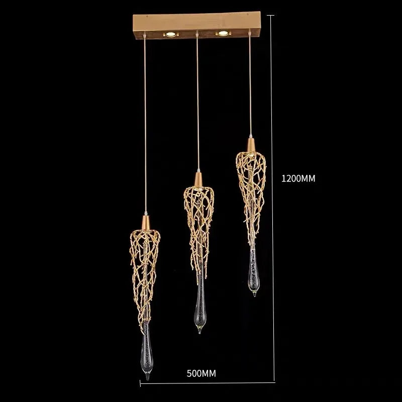 Liquid Triple Chandelier Modern Gold luxury crystal light For Dining Living Room Tree Branch bedroom bedside lamps