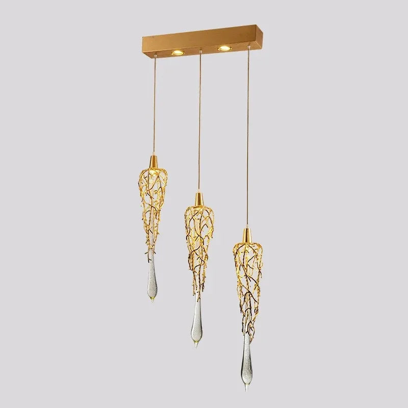 Liquid Triple Chandelier Modern Gold luxury crystal light For Dining Living Room Tree Branch bedroom bedside lamps