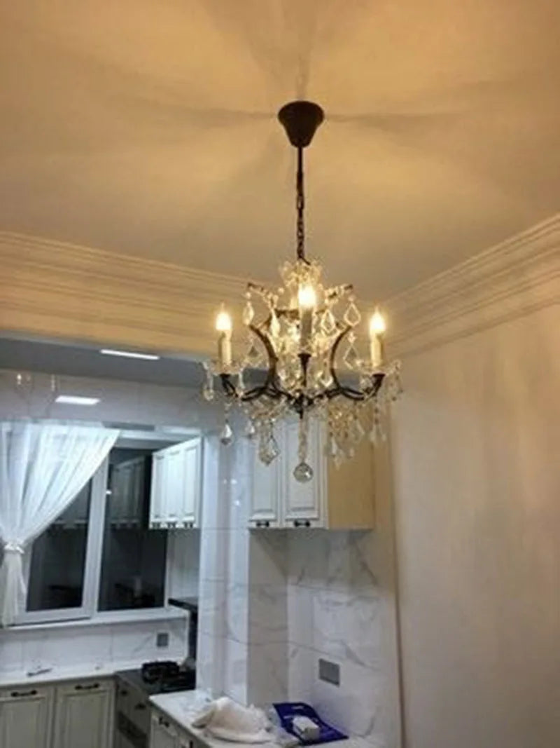 European crystal chandelier E14 retro loft living room bedroom home crystal lighting luxury villa restaurant candle lighting