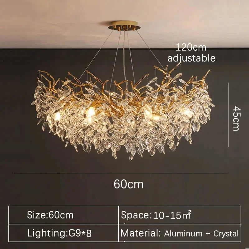 New Crystal Branch Chandeliers French Art Room Decoration Light Luxury for Living Room Bedroom Villa Crystal Pendant Lamp