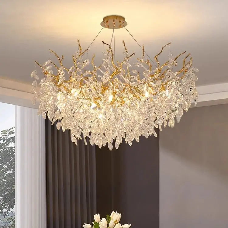 New Crystal Branch Chandeliers French Art Room Decoration Light Luxury for Living Room Bedroom Villa Crystal Pendant Lamp