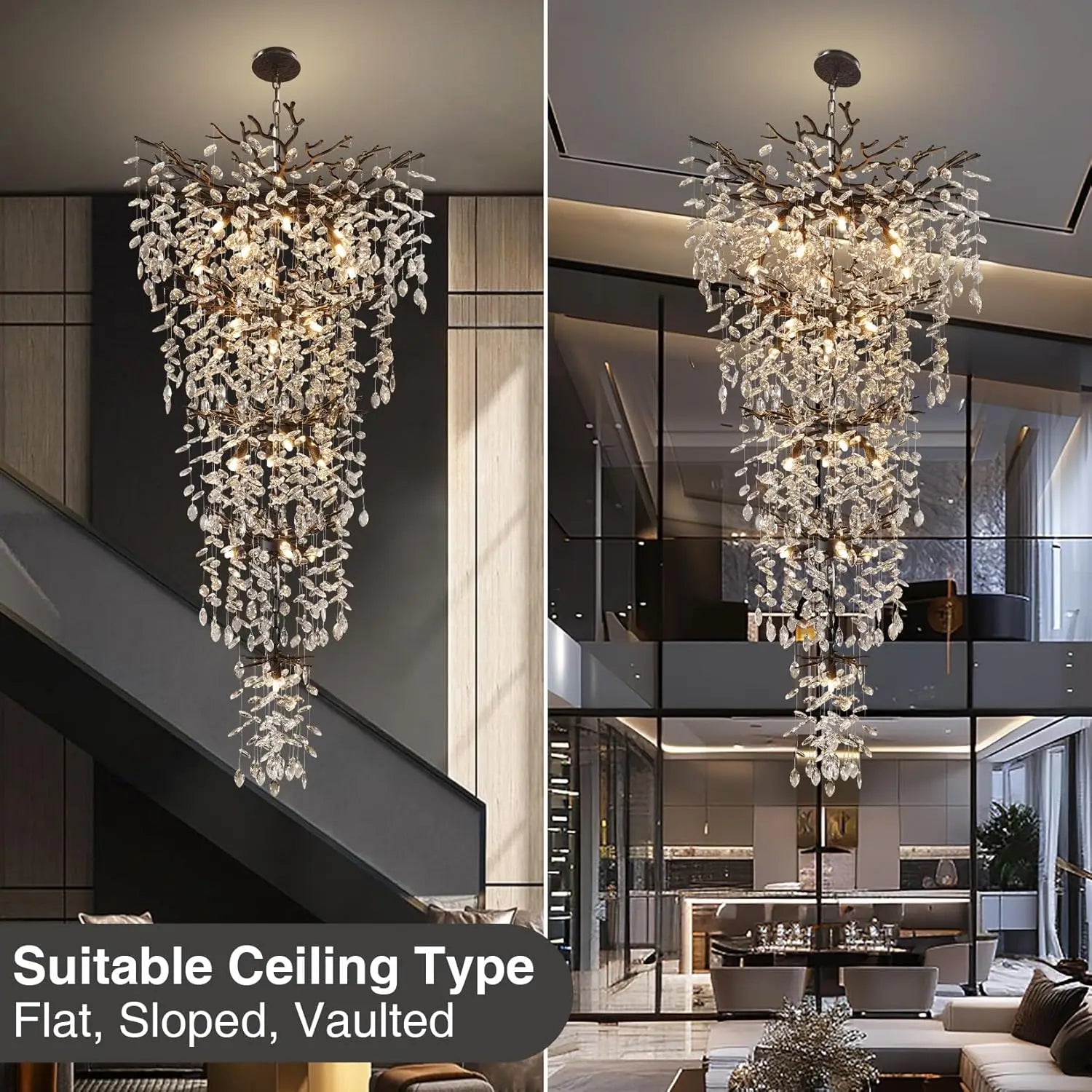 French Style Light Luxury Crystal Chandelier with Drip Branches Living Room Dining Room Luxurious Villa Crystal Chandelier